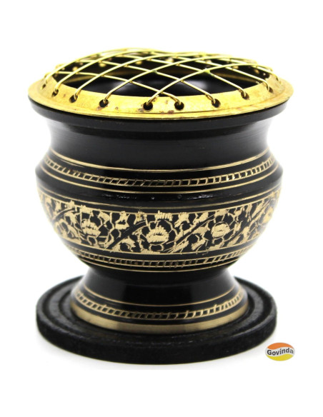 Quemador de Incienso Govinda de Latón Decorado 3 Piezas