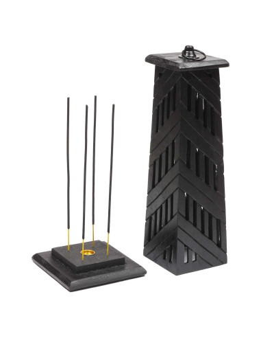 Soporte de Incienso ARTISENIA Torre Negra Madera de Rosa 30.5 cm