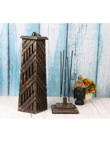 Soporte de Incienso ARTISENIA Torre Negra Madera de Rosa 30.5 cm