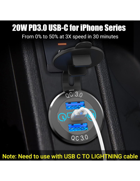 Cargador de coche USB-C Qidoe 12V 56W Doble QC3.0