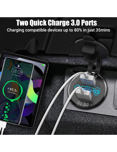 Cargador de coche USB-C Qidoe 12V 56W Doble QC3.0
