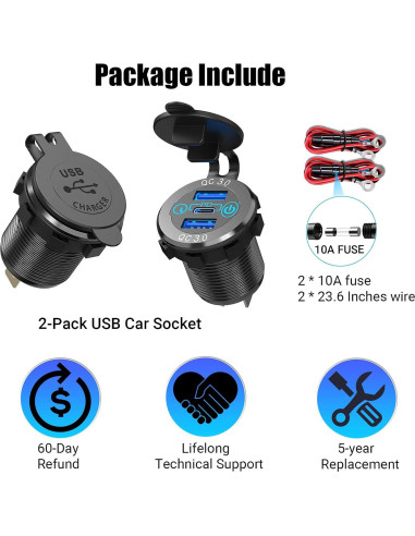 Cargador de coche USB-C Qidoe 12V 56W Doble QC3.0
