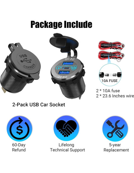 Cargador de coche USB-C Qidoe 12V 56W Doble QC3.0