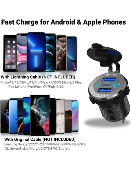 Cargador de coche USB-C Qidoe 12V 56W Doble QC3.0