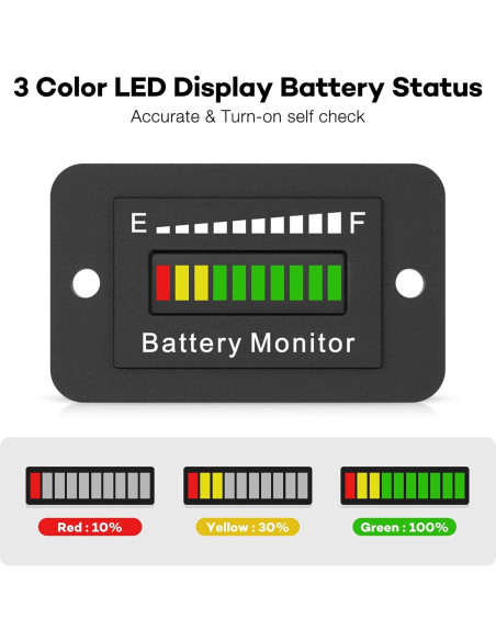 Monitor de Batería LED ELMCONFIG BM210 12V a 72V para Carritos
