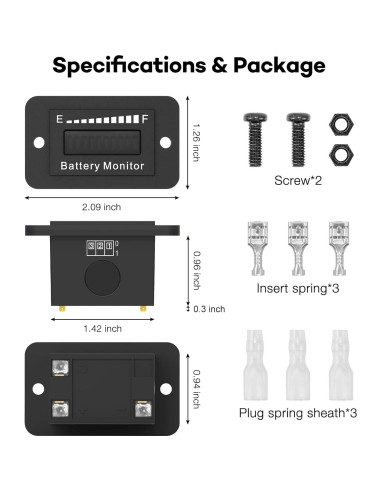 Monitor de Batería LED ELMCONFIG BM210 12V a 72V para Carritos