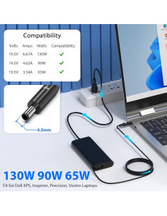 Cargador de Laptop 130W QIOUZW para Dell XPS 15 4.5mm 2