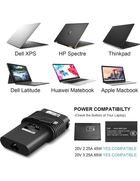 Cargador USB-C 65W HIBBO para Laptop HP y Dell