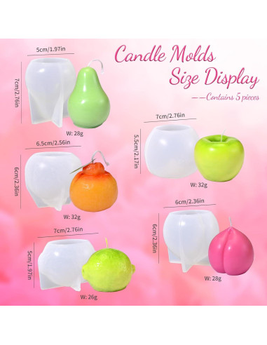 Juego de Moldes de Silicona para Velas Frutas 3D RESIN GO