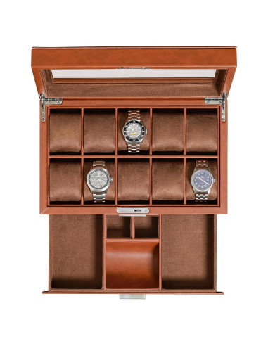 Caja de Relojes Rothwell RW10ATBR en Cuero Sintético 10 Compartimentos
