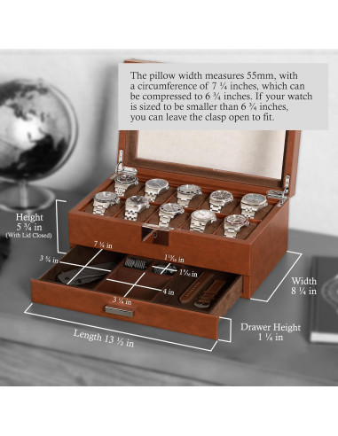 Caja de Relojes Rothwell RW10ATBR en Cuero Sintético 10 Compartimentos