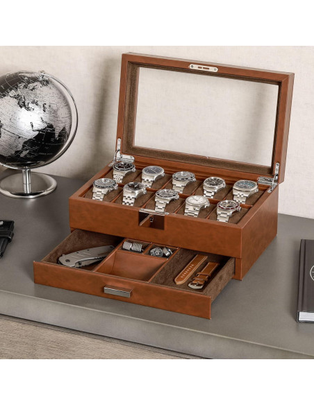 Caja de Relojes Rothwell RW10ATBR en Cuero Sintético 10 Compartimentos