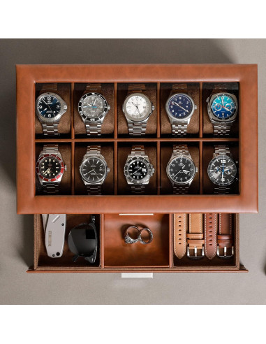 Caja de Relojes Rothwell RW10ATBR en Cuero Sintético 10 Compartimentos