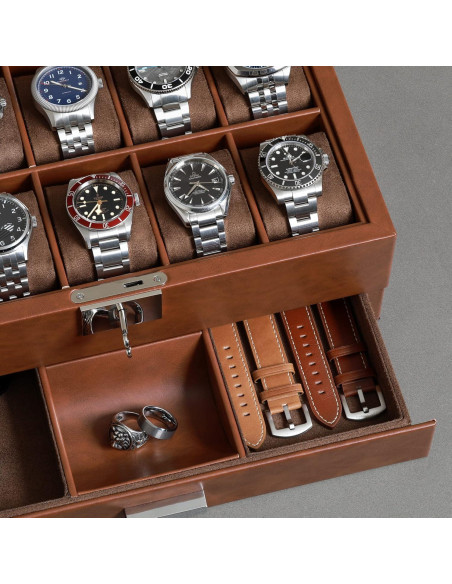 Caja de Relojes Rothwell RW10ATBR en Cuero Sintético 10 Compartimentos