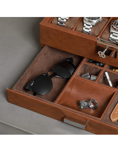 Caja de Relojes Rothwell RW10ATBR en Cuero Sintético 10 Compartimentos