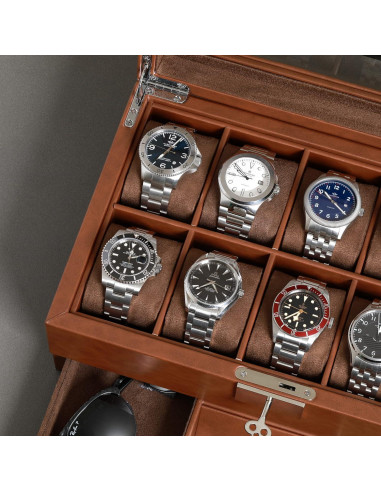 Caja de Relojes Rothwell RW10ATBR en Cuero Sintético 10 Compartimentos