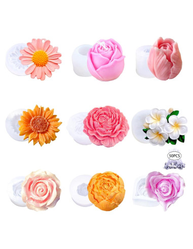 9 Moldes de Silicona para Velas Flores Aifong - 50 Mechas
