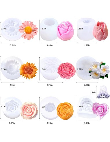 9 Moldes de Silicona para Velas Flores Aifong - 50 Mechas