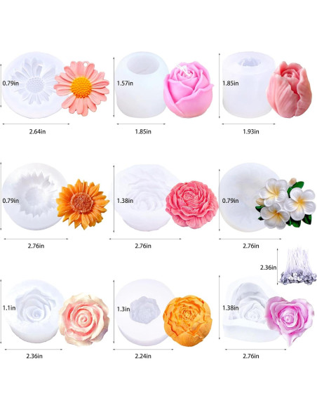 9 Moldes de Silicona para Velas Flores Aifong - 50 Mechas