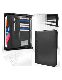 Carpeta de 3 Anillas Sbrinnaliao de Cuero PU A4 con Cremallera