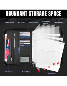 Carpeta de 3 Anillas Sbrinnaliao de Cuero PU A4 con Cremallera 2