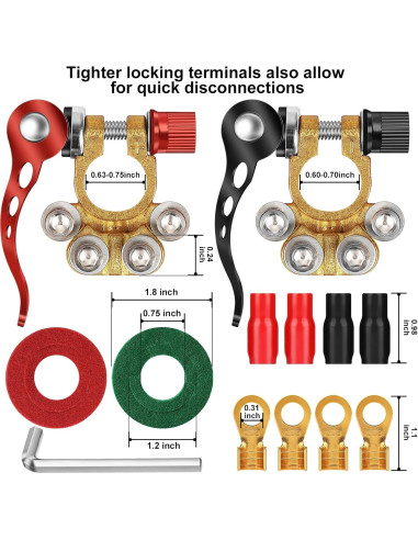Conectores de terminal de batería Zrigiwr 2 piezas cobre puro