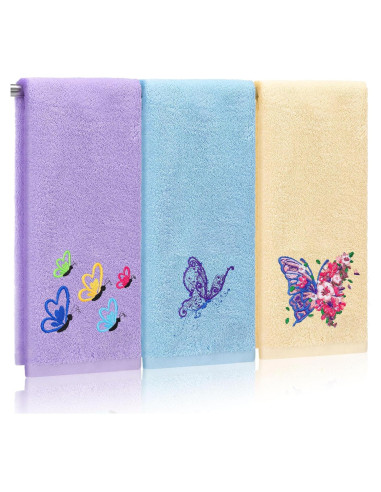 Toallas de Mano Bordadas Mariposa SmoothNovelty 3 Pcs 35x74 cm