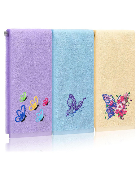 Toallas de Mano Bordadas Mariposa SmoothNovelty 3 Pcs 35x74 cm