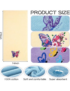 Toallas de Mano Bordadas Mariposa SmoothNovelty 3 Pcs 35x74 cm 2