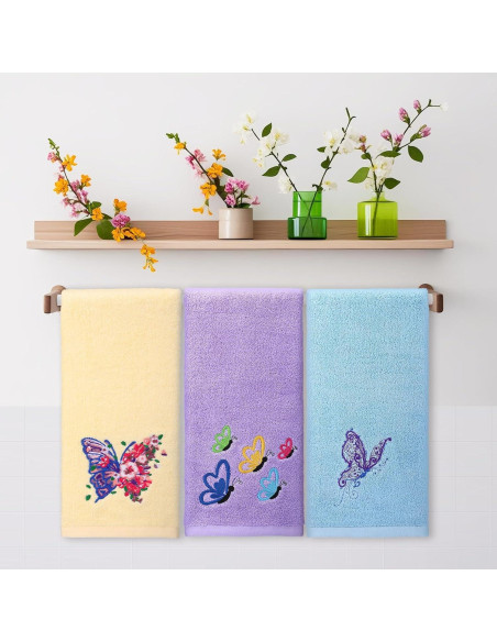 Toallas de Mano Bordadas Mariposa SmoothNovelty 3 Pcs 35x74 cm