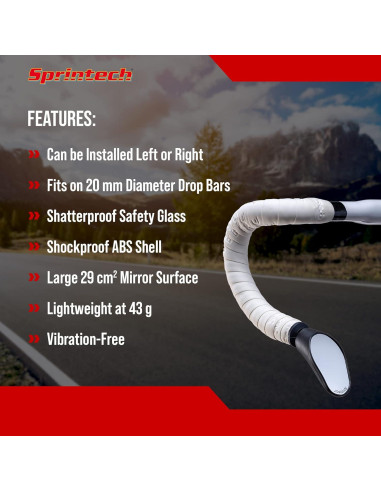 Espejo Convexo para Bicicleta Sprintech XL Negro - Montaje en Manillar