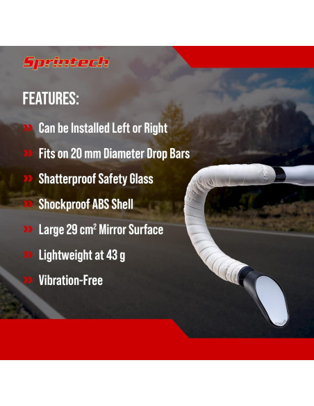 Espejo Convexo para Bicicleta Sprintech XL Negro - Montaje en Manillar