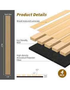 Paneles Acústicos de Madera 4 Piezas 240x20 cm Nogal Claro 2