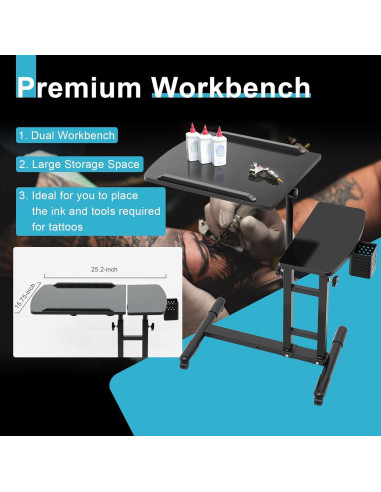 Mesa de Trabajo Móvil KinHall para Tatuajes Ajustable 65-97cm