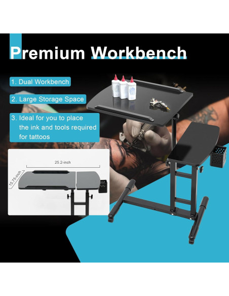 Mesa de Trabajo Móvil KinHall para Tatuajes Ajustable 65-97cm