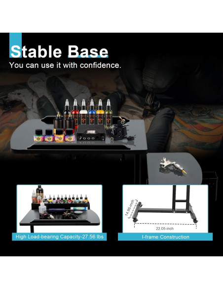 Mesa de Trabajo Móvil KinHall para Tatuajes Ajustable 65-97cm