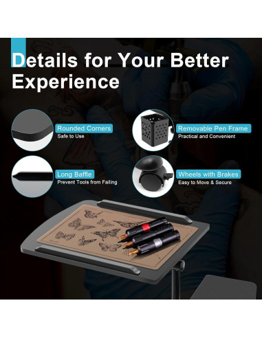 Mesa de Trabajo Móvil KinHall para Tatuajes Ajustable 65-97cm