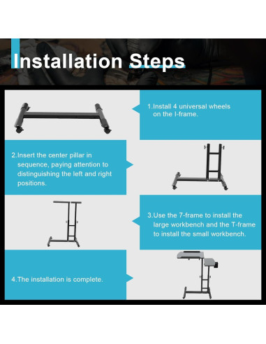 Mesa de Trabajo Móvil KinHall para Tatuajes Ajustable 65-97cm