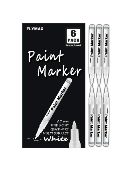 Bolígrafo de Pintura Acrílica Blanca FLYMAX 0.7mm Paquete 6