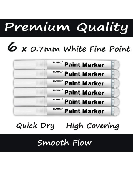 Bolígrafo de Pintura Acrílica Blanca FLYMAX 0.7mm Paquete 6