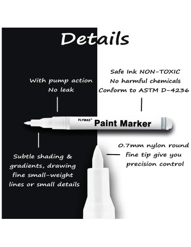Bolígrafo de Pintura Acrílica Blanca FLYMAX 0.7mm Paquete 6