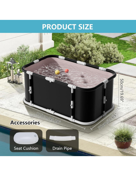 Bañera Plegable Simcat 1.2m Negra con Cojín y Drenaje
