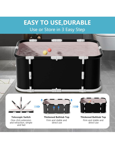 Bañera Plegable Simcat 1.2m Negra con Cojín y Drenaje