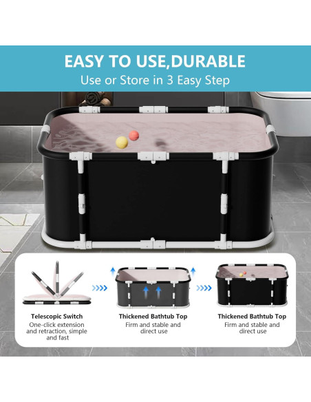 Bañera Plegable Simcat 1.2m Negra con Cojín y Drenaje
