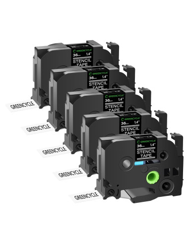 Cinta de Etiquetado GREENCYCLE 36mm Negro sobre Transparente 5 Pack