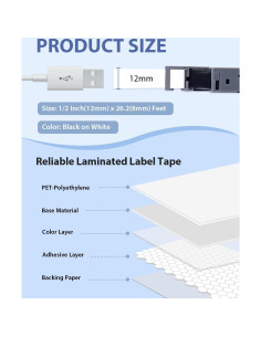 Cinta de Etiquetas Labelwell TZe-231 12mm Laminada Blanca 2