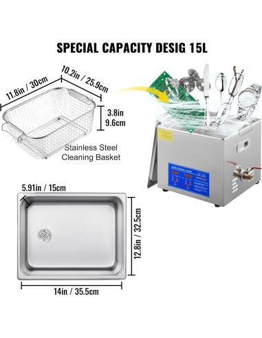 Limpiador Ultrasónico Profesional Furvveerr 15L 40kHz Digital