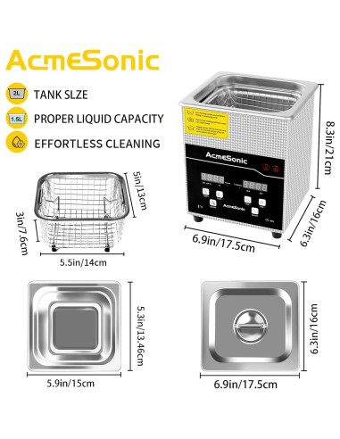 Limpiador Ultrasónico 2L ACMESONIC Digital Acero Inoxidable