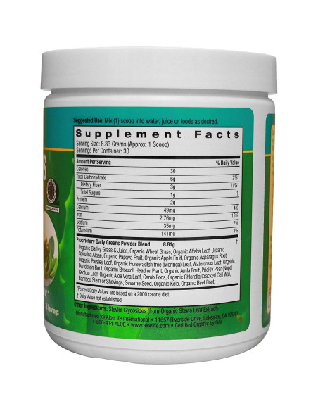 Polvo de Verduras Diarias Aloe Life 30 Porciones Orgánico