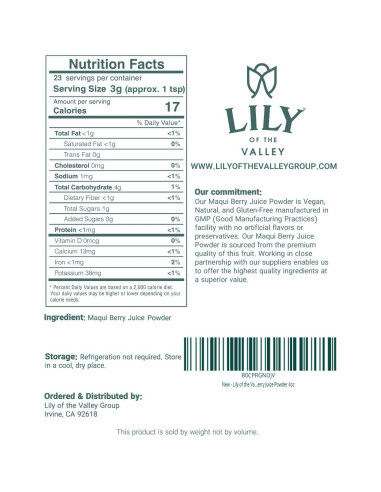 Jugo en polvo de baya Maqui Lirio del Valle - 113g - Vegano y sin gluten
